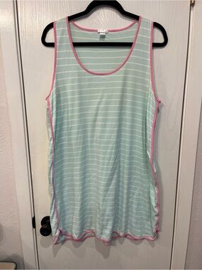 LAKE Pima Cotton Knit Striped Nightgown Nightie Blue White Pink Size XL Preppy